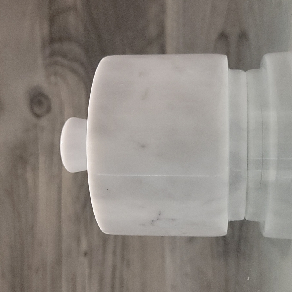 Send Me Offers! White Gray Marble Salt Cellar with Matching Lid Set